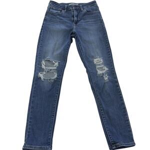 Levis Jeans Womens 26 Blue Distressed Ripped Stretch 721 High Rise Skinny Ankle